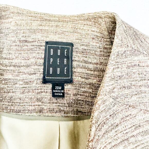 Due Per Due Brown Tweed Textured Blazer Brown Jacket Flower Accent Size 20 - Picture 3 of 8